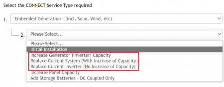Screenshot depicting the first step in decommissioning an inverter in our portal