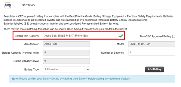 Instructions to search CEC Approved Batteries in Electrical Partners Portal
