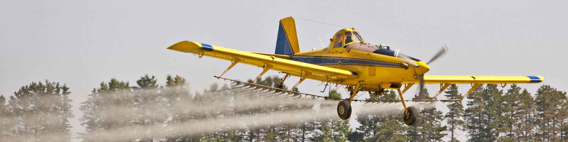 Plane crop sprayer flying over a field