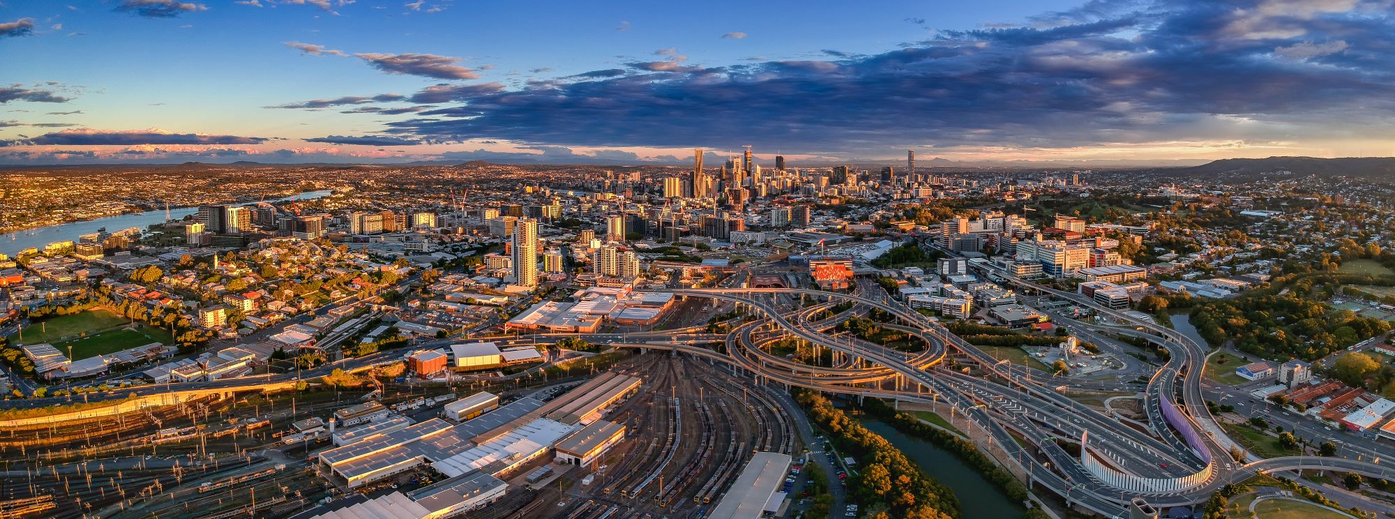 Aerial view of Brisbane city and the river