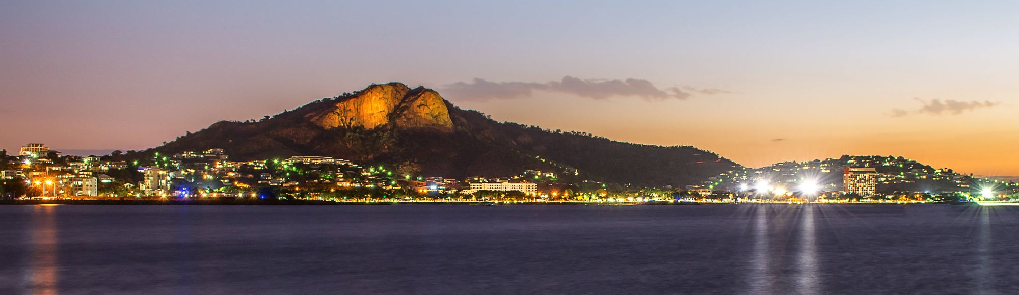 Townsville Strand lights at sunset. 