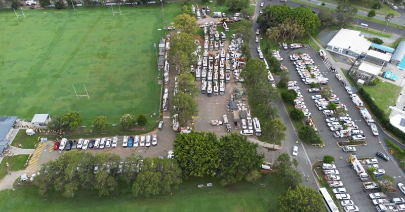 Aerial view of fleet vehicles at Burleigh staging area