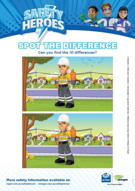 A spot the difference game of a cartoon field worker as part of the Safety Heroes program