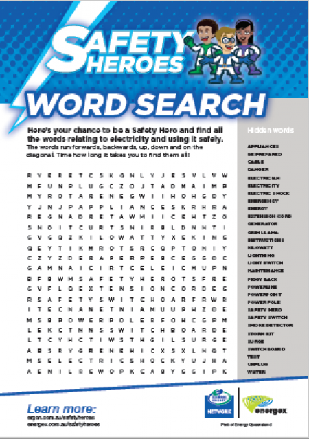 A word search game as part of the Safety Heroes program