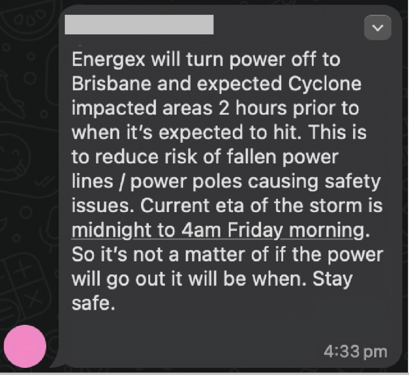 Example of a hoax message being sent during TC Alfred
