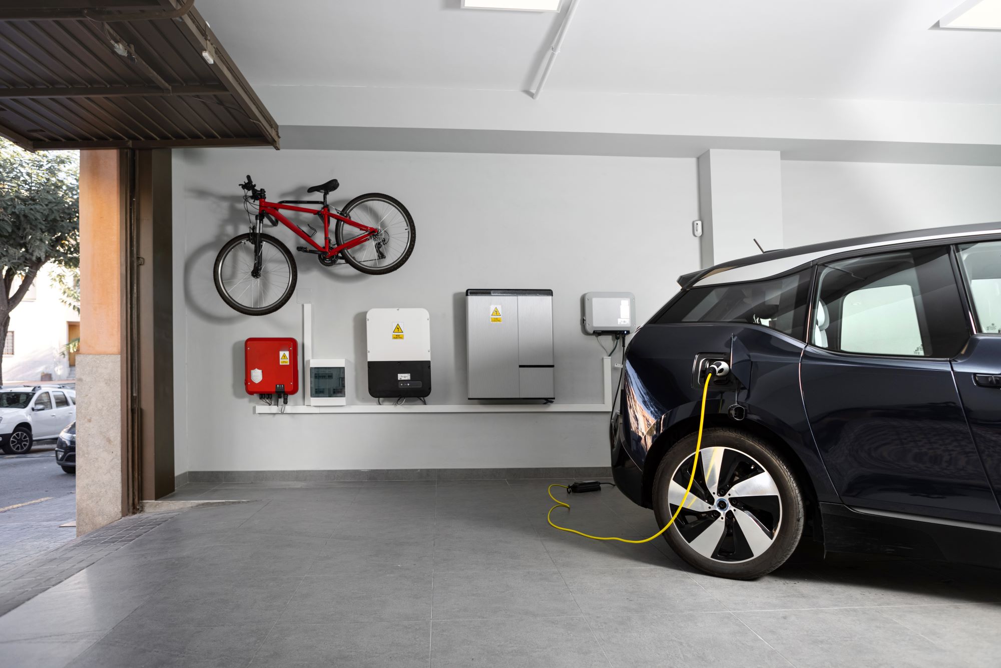 Wall with battery, inverter and EV charger